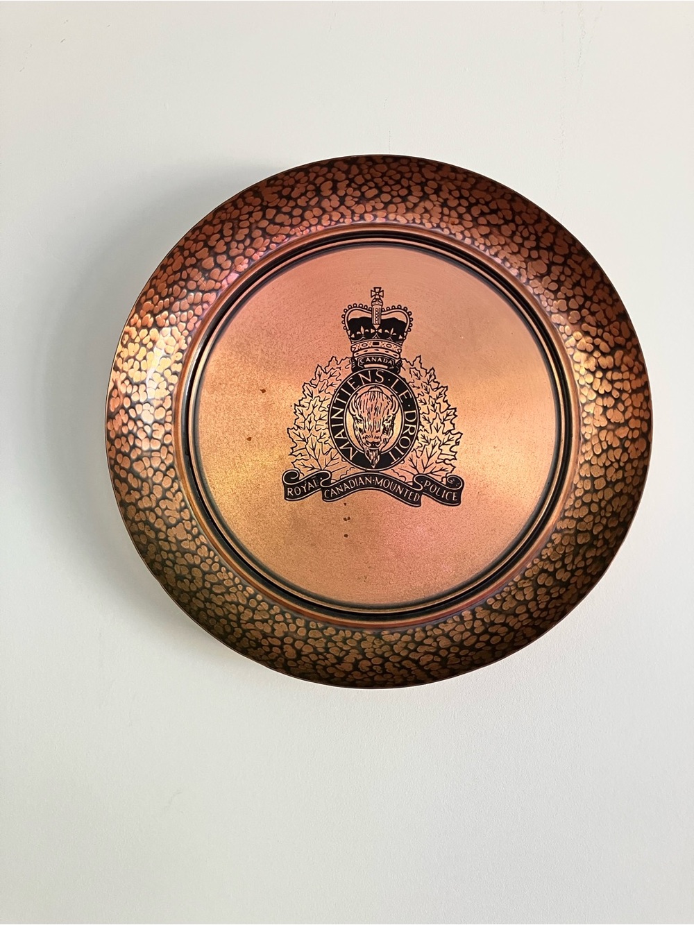 Copper Decorative Wall Plate with Royal Mounted Police Emblem